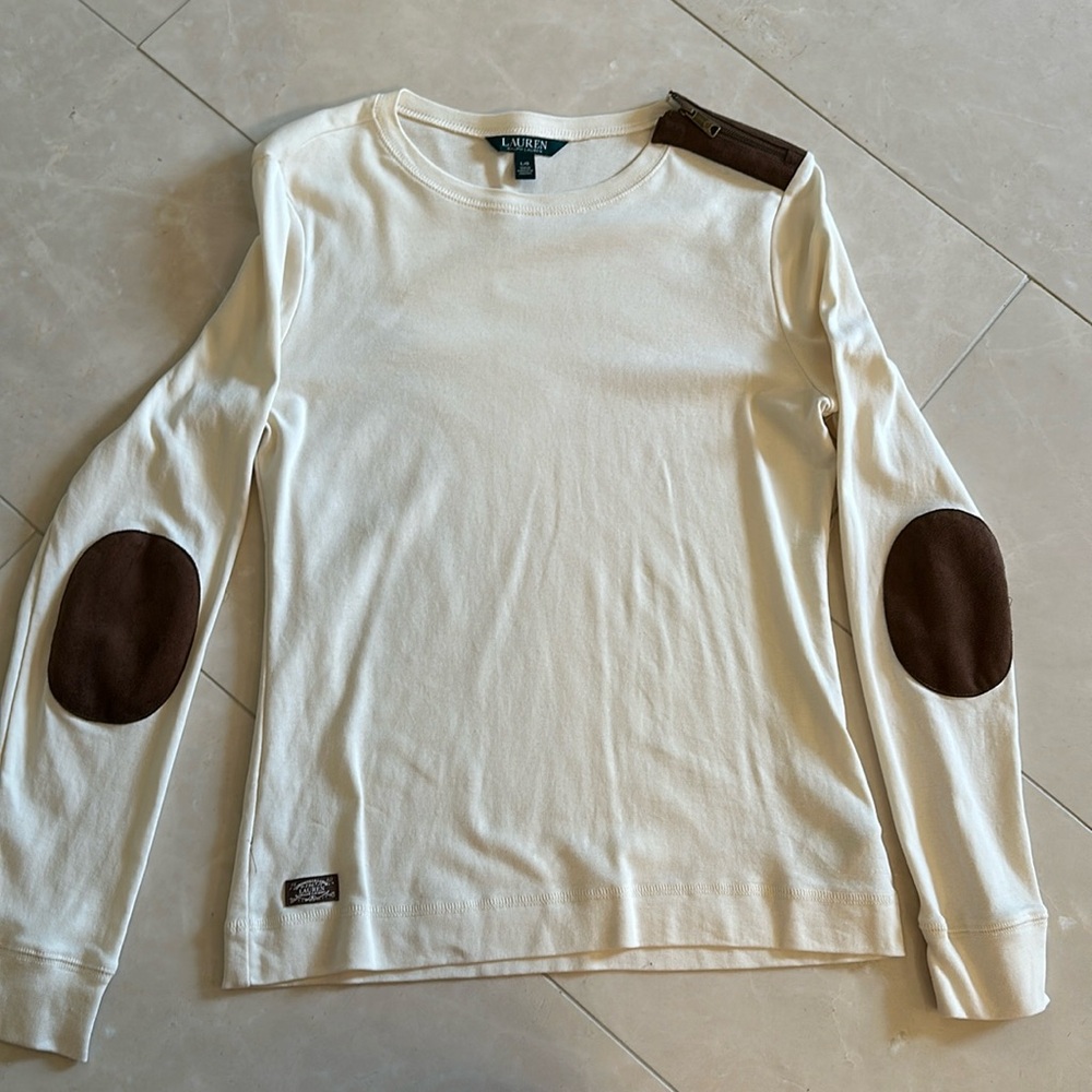 Ralph Lauren top with suede elbow pads.